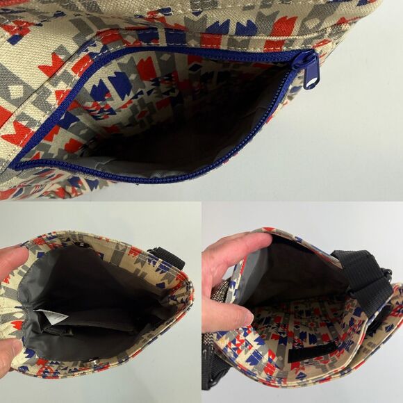 KAVU Keepalong Crossbody Bag Geometric Print Red Blue Gray Rope Strap - Picture 9 of 12